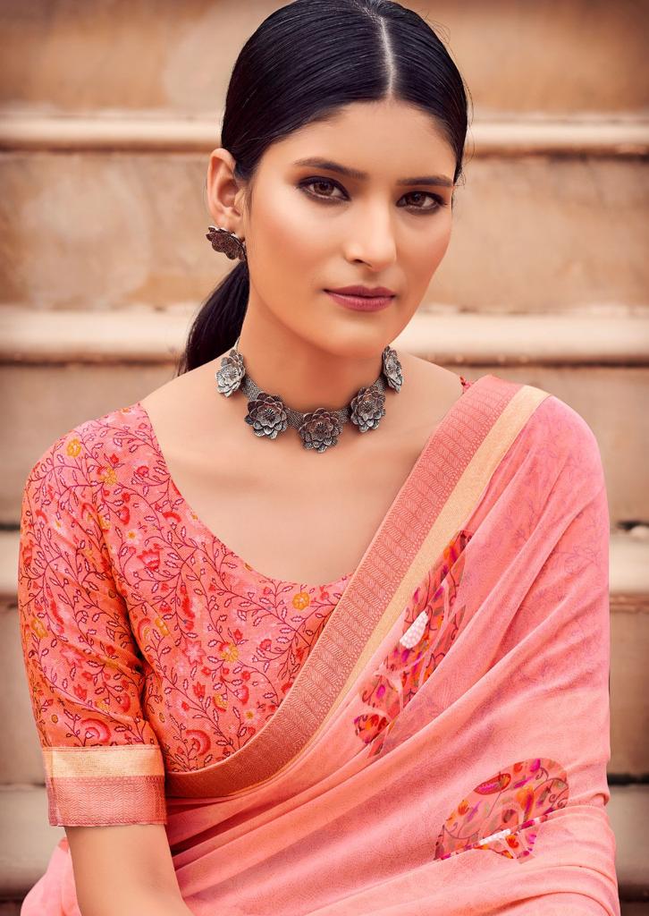 Kashvi Sunheri Ethnic Wear Printed Fancy Georgette Saree Collection